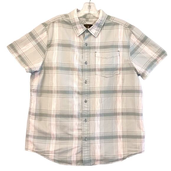 Prana Tamrack Shirt Size M Short Sleeve Button Front Organic Cotton Beachy - Picture 1 of 10